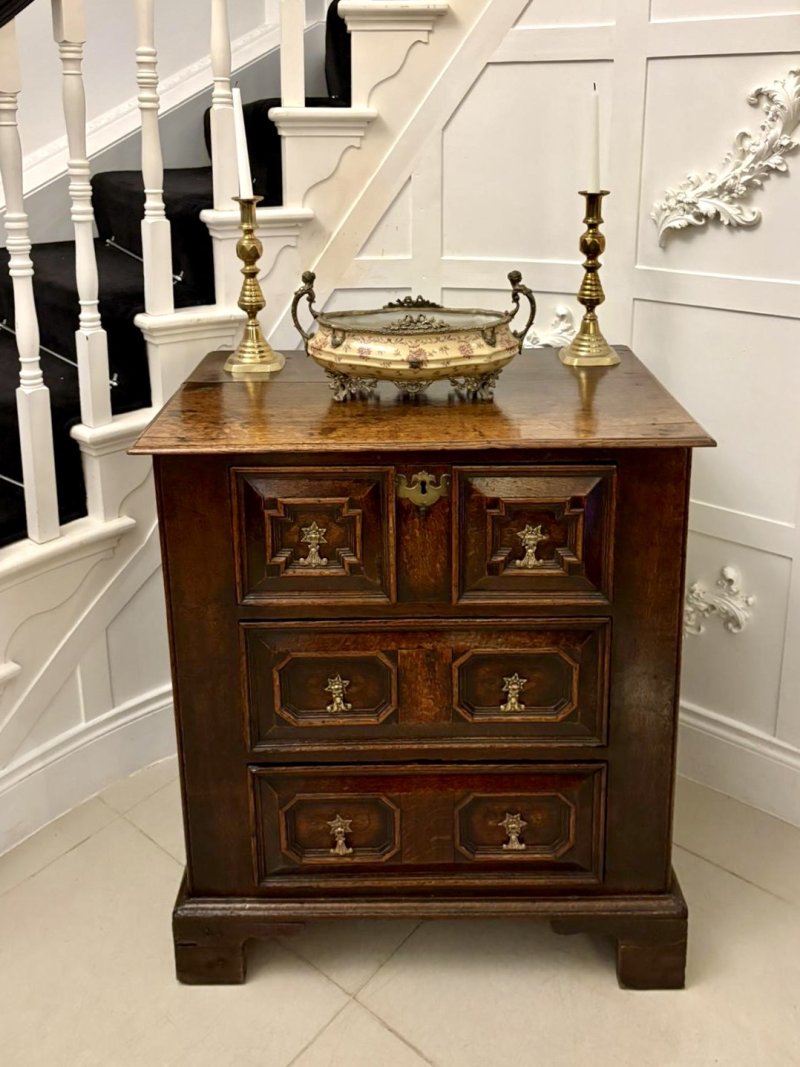 Superb Quality Antique 17th Century Jacobean Oak Geometric Chest of Drawers